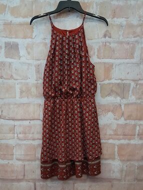 NWT Blue Rain Rust Red Printed Halter Sundress